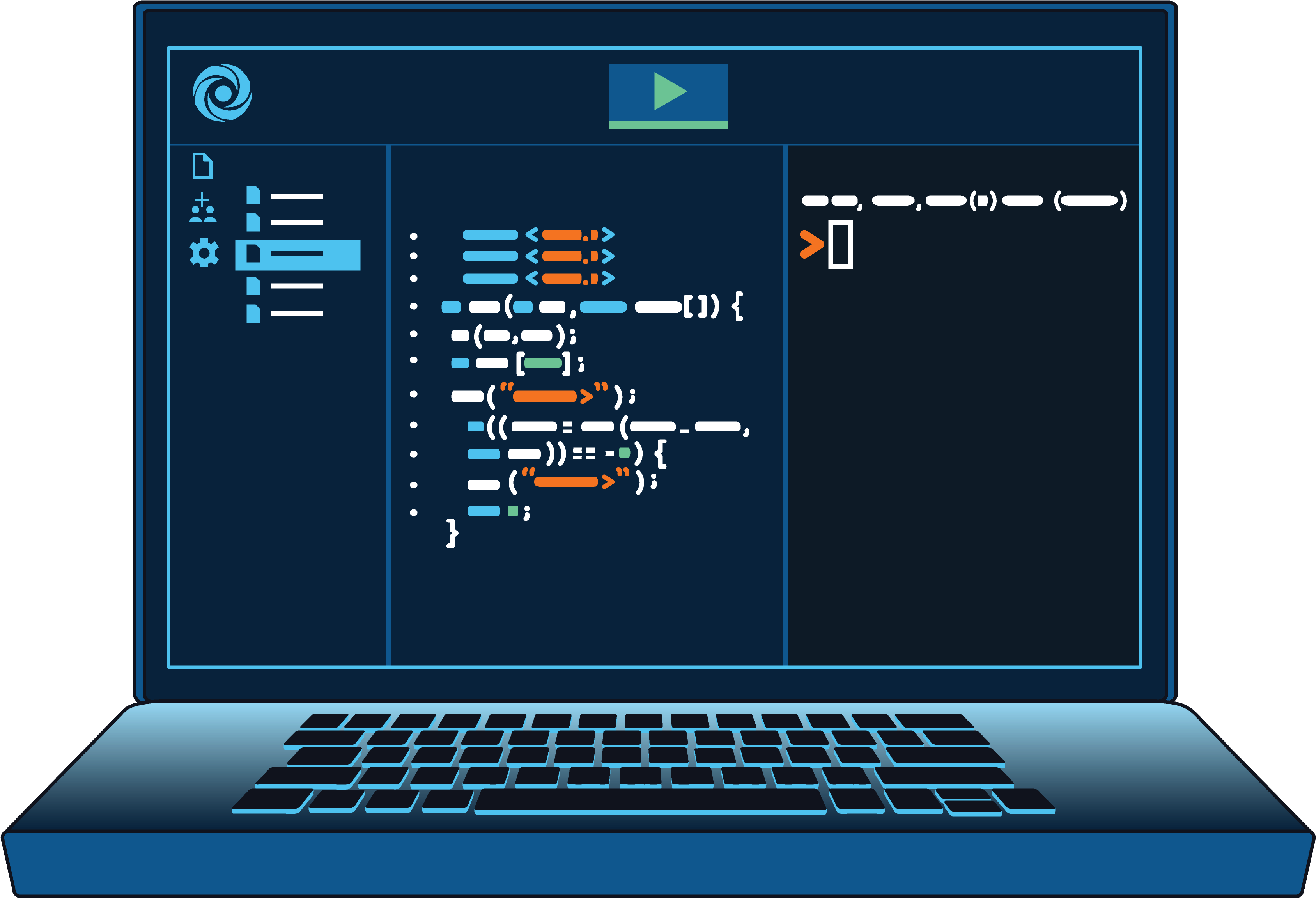 a cartoon drawing of a computer with code on the screen 